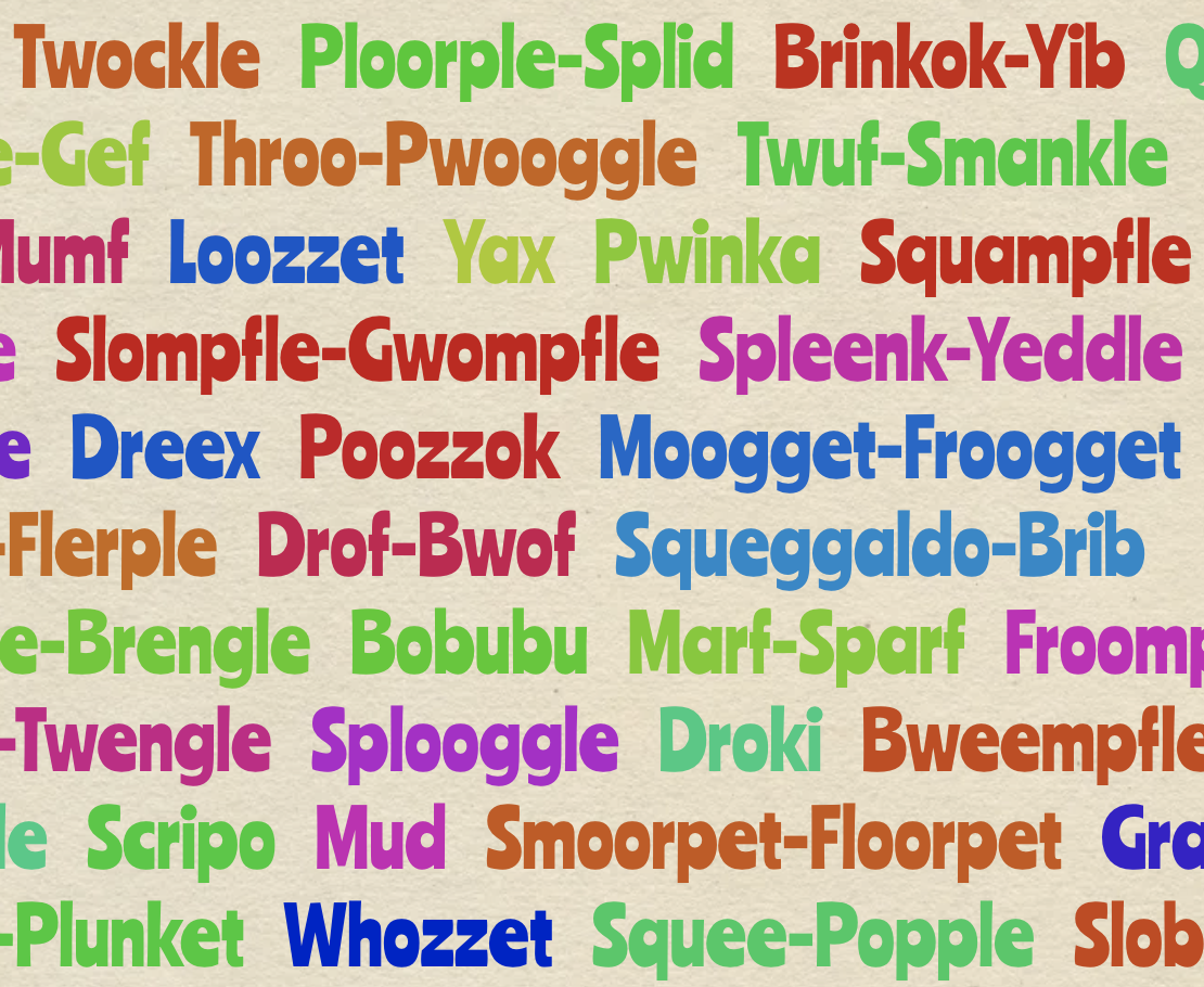 A screenshot of some generated silly words